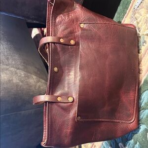 Kmm co. Horween leather east west tote in burgundy Brown
